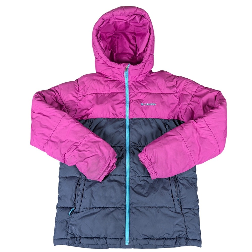 Columbia Omni-Heat Puffer Jacket Purple Navy Blue Hooded Winter Coat